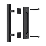 12" Square Pull and Flush Door Handle Set Black Barn Door Hardware
