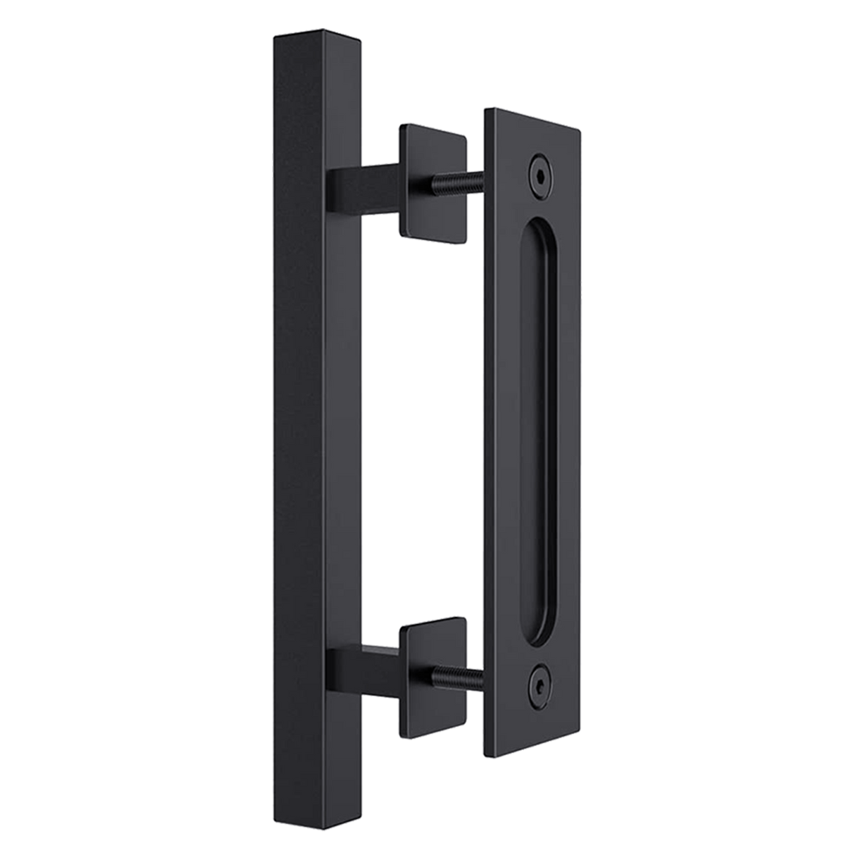 12" Square Pull and Flush Door Handle Set Black Barn Door Hardware