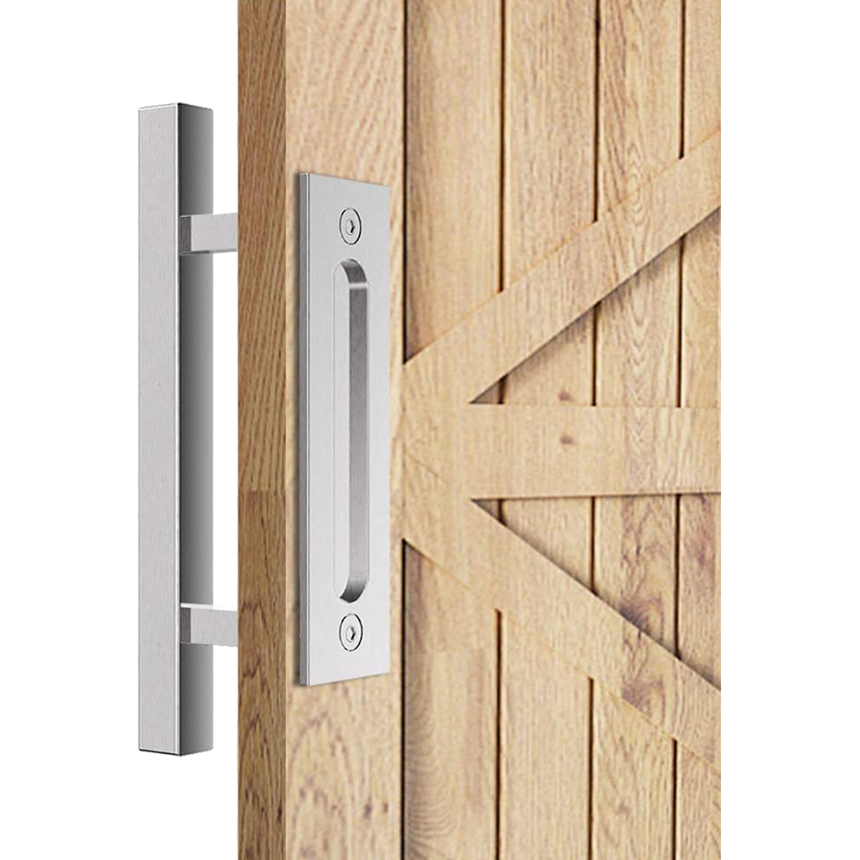 12" Square Pull and Flush Door Handle Set Stainless Steel Barn Door Hardware