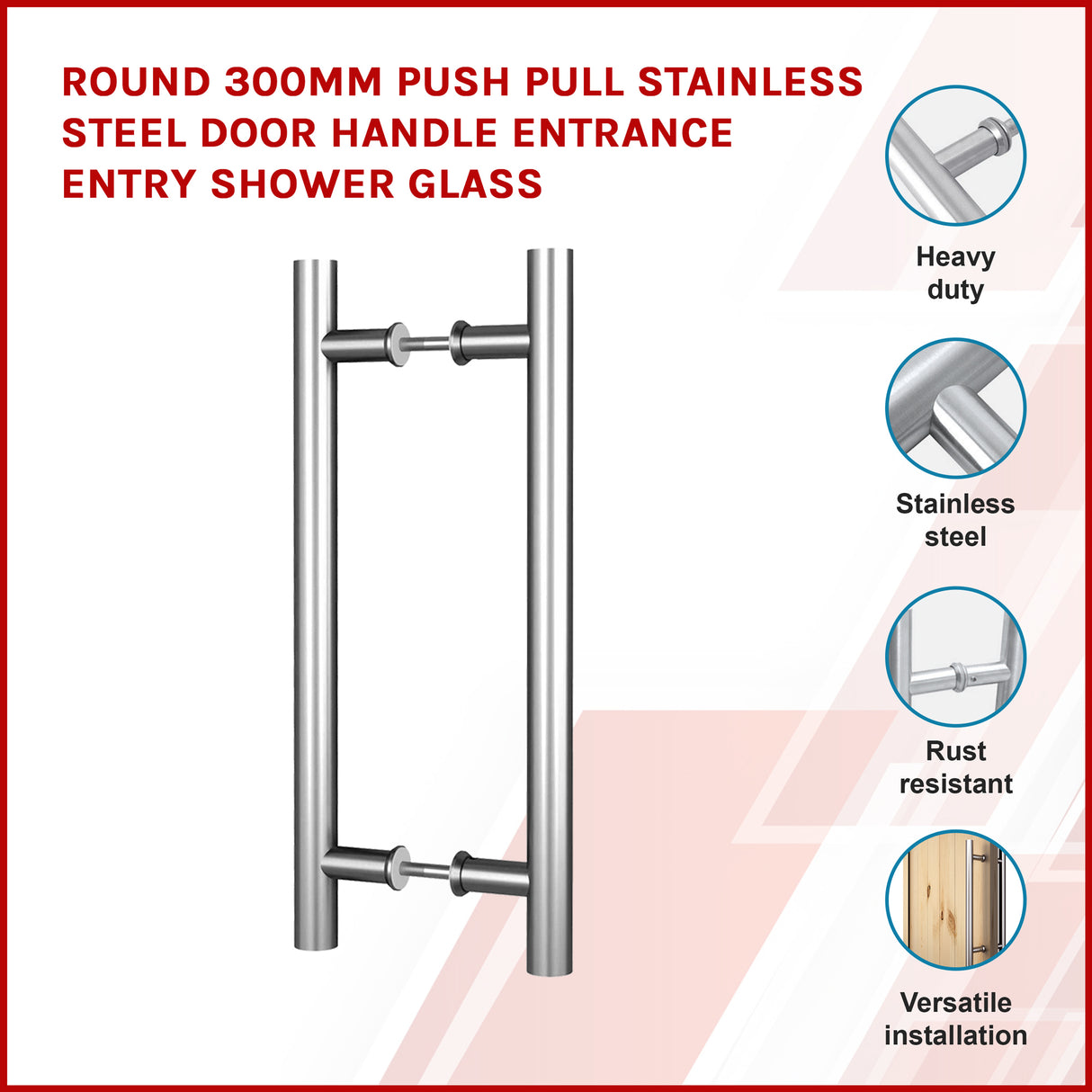 Round 300mm Stainless Steel Push Pull Door Handle for Wood Glass