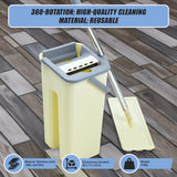 4x Microfiber Pads Flat Mop Bucket Kit 360 Rotating Self Wash Cleaning