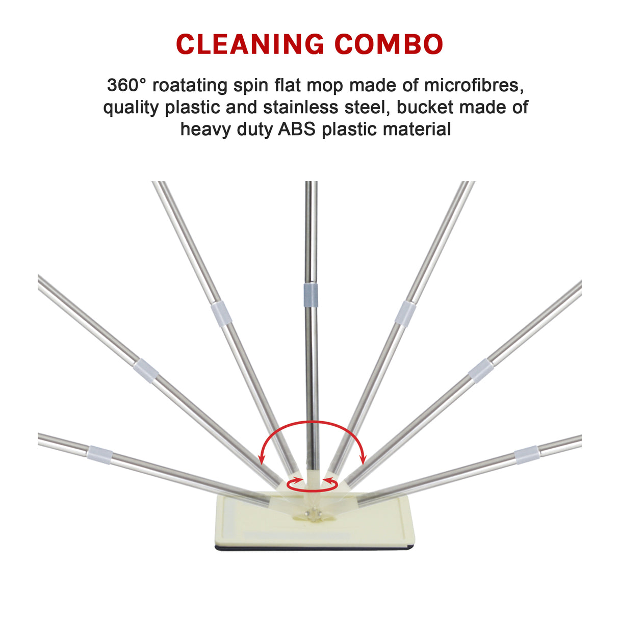4x Microfiber Pads Flat Mop Bucket Kit 360 Rotating Self Wash Cleaning