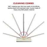 4x Microfiber Pads Flat Mop Bucket Kit 360 Rotating Self Wash Cleaning - Extra Image