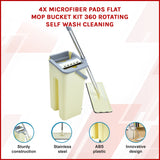 4x Microfiber Pads Flat Mop Bucket Kit 360 Rotating Self Wash Cleaning - Front View