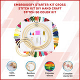 Embroidery Starter Kit Cross Stitch Kit DIY Hand Craft Stitch 50 Colour Kit - Front View
