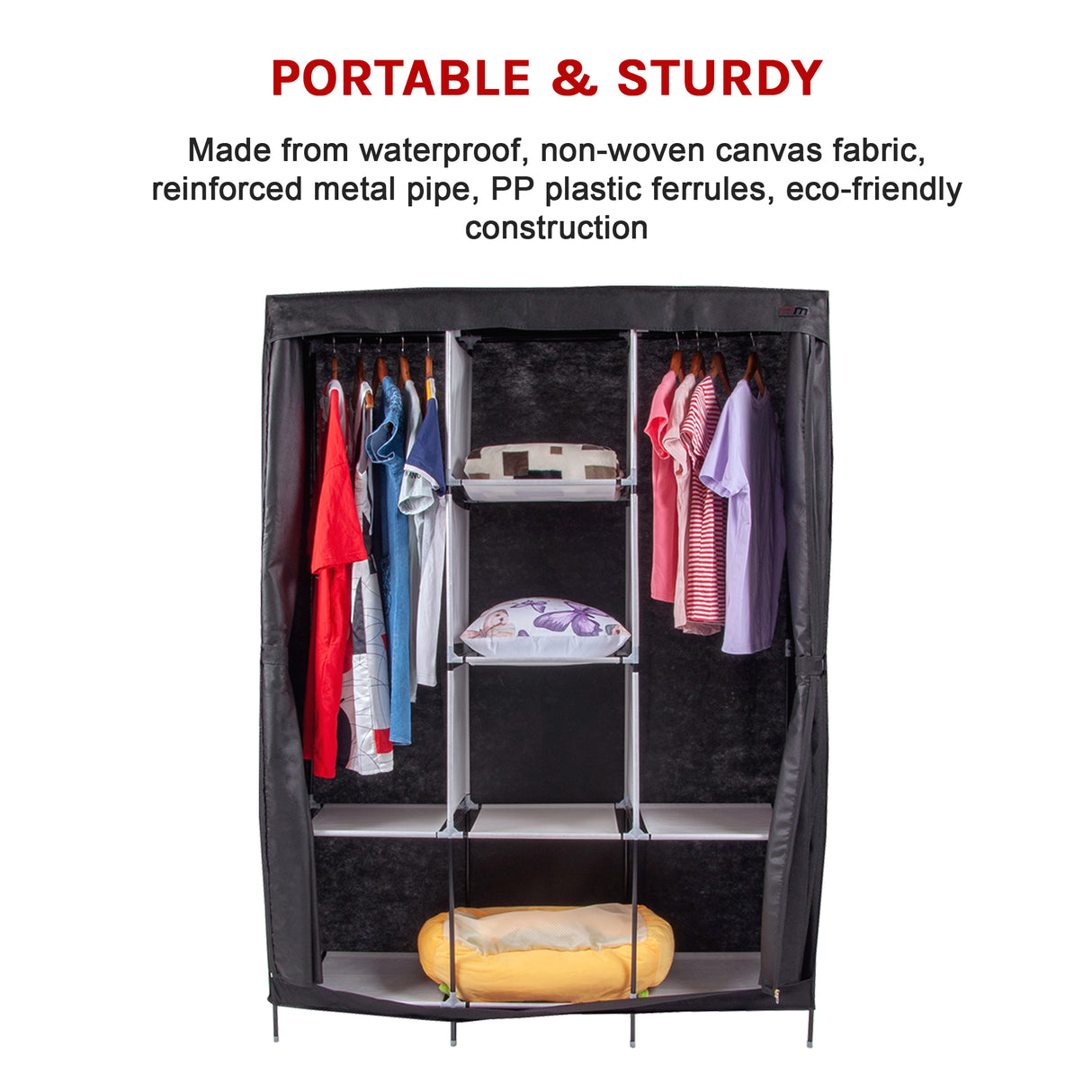 Large Portable Clothes Closet Canvas Wardrobe Storage Organizer with Shelves