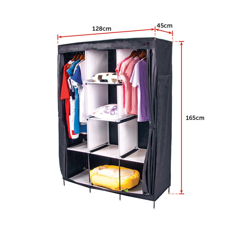 Large Portable Clothes Closet Canvas Wardrobe Storage Organizer with Shelves