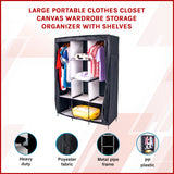 Large Portable Clothes Closet Canvas Wardrobe Storage Organizer with Shelves - Front View