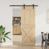 Sliding Door NARVIK Natural and Black 80 x 210 cm (152.5 cm) - Front View