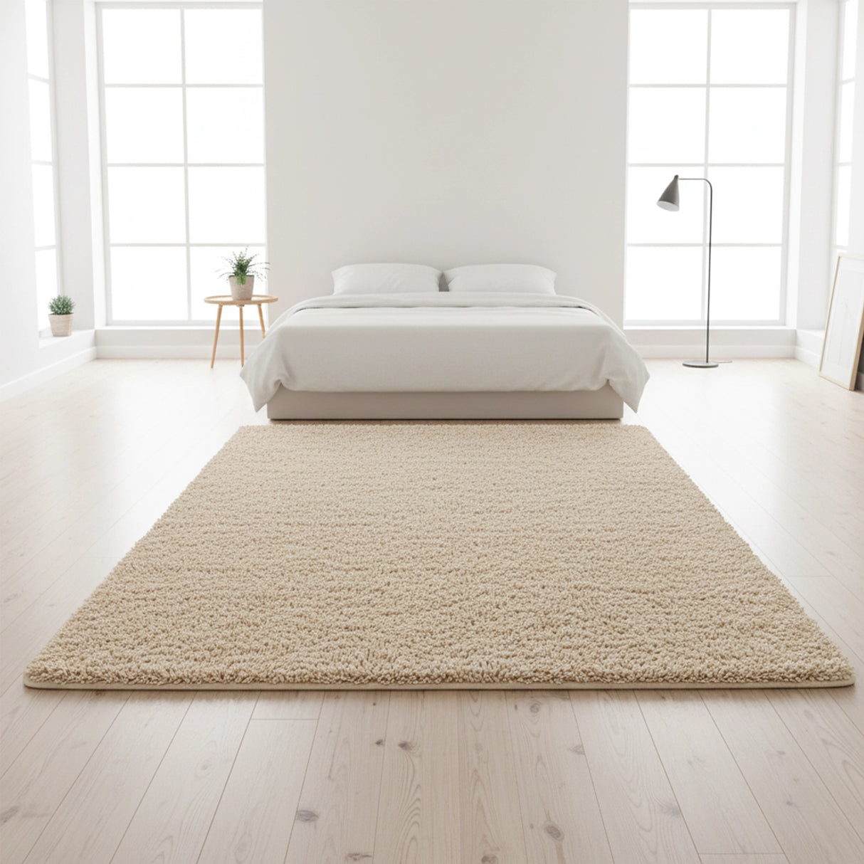 230x160cm Floor Rugs Large Shaggy Rug Area Carpet Bedroom Living Room Mat - Beige