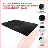 200x140cm Floor Rugs Large Shaggy Rug Area Carpet Bedroom Living Room Mat - Black - Side View