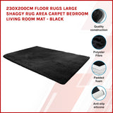 230x160cm Floor Rugs Large Shaggy Rug Area Carpet Bedroom Living Room Mat - Black - Side View