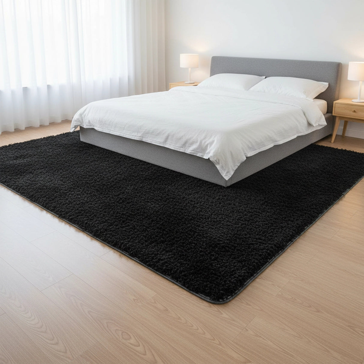 230x160cm Floor Rugs Large Shaggy Rug Area Carpet Bedroom Living Room Mat - Black