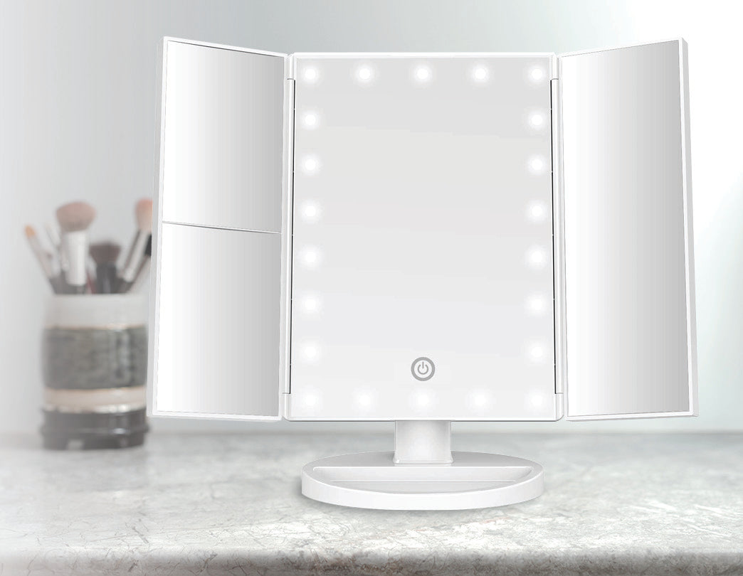 Makeup Mirror With LED Light Standing Mirror Magnifying Tri-Fold Touch
