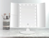 Makeup Mirror With LED Light Standing Mirror Magnifying Tri-Fold Touch - Front View