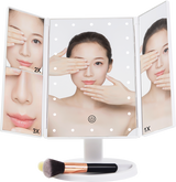 Makeup Mirror With LED Light Standing Mirror Magnifying Tri-Fold Touch - 45-Degree Angle
