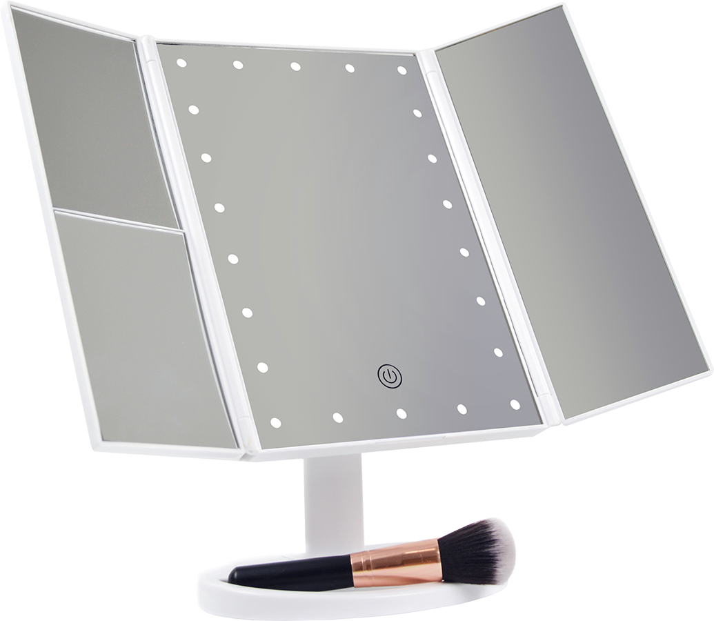 Makeup Mirror With LED Light Standing Mirror Magnifying Tri-Fold Touch