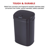 68L Motion Sensor Bin Automatic Stainless Steel Kitchen Rubbish Trash - Black - Extra Image