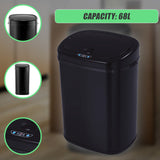 68L Motion Sensor Bin Automatic Stainless Steel Kitchen Rubbish Trash - Black - Low Angle