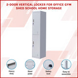 2-Door Vertical Locker for Office Gym Shed School Home Storage - Front View