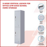 2-Door Vertical Locker for Office Gym Shed School Home Storage - Front View