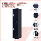 2-Door Vertical Locker for Office Gym Shed School Home Storage - Front View