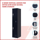 2-Door Vertical Locker for Office Gym Shed School Home Storage - Front View
