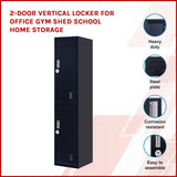 2-Door Vertical Locker for Office Gym Shed School Home Storage - Front View