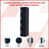 4-Door Vertical Locker for Office Gym Shed School Home Storage - Front View