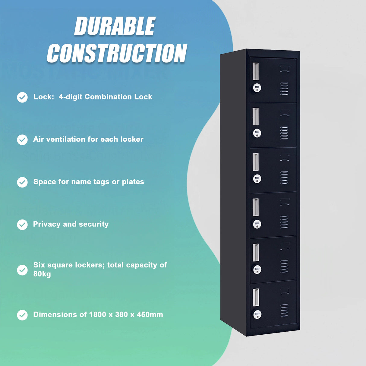 6-Door Locker for Office Gym Shed School Home Storage