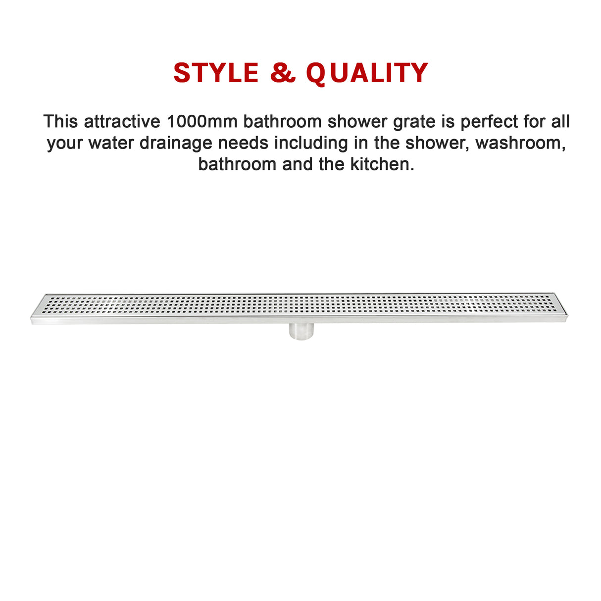 1000mm Bathroom Shower Stainless Steel Grate Drain w/Centre outlet Floor Waste Square Pattern