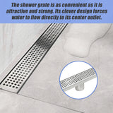 1200mm Bathroom Shower Stainless Steel Grate Drain w/Centre outlet Floor Waste Square Pattern - Rear View