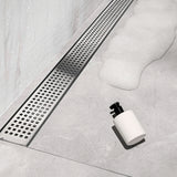 1200mm Bathroom Shower Stainless Steel Grate Drain w/Centre outlet Floor Waste Square Pattern - Low Angle
