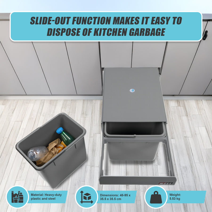 2x 15L Pull Out Trash Bin Dual Kitchen Garbage Waste Basket Cabinet Bin