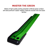 Indoor Practice Putting Green 2.5m Mat Inclined Ball Return Fake Grass 2 Holes - Close-Up Angle