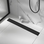 800mm Tile Insert Shower Bathroom Black Grate Drain w/Centre outlet Floor Waste