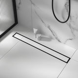 1000mm Tile Insert Bathroom Shower Black Grate Drain w/Centre outlet Floor Waste - Side View