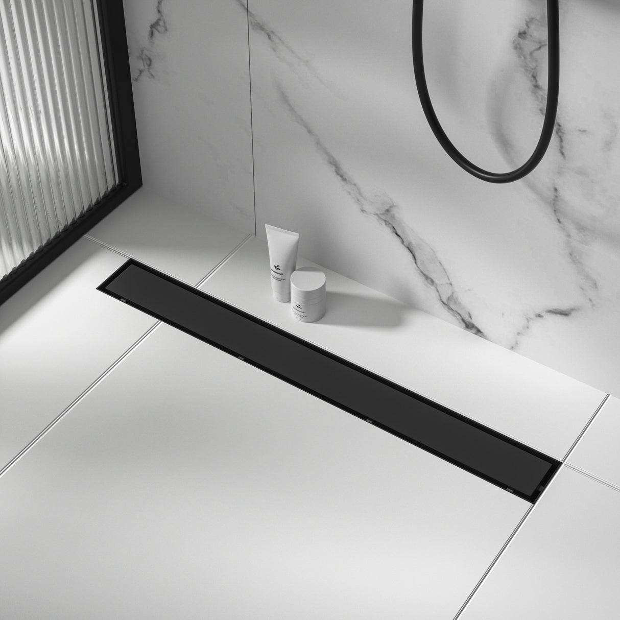 1000mm Tile Insert Bathroom Shower Black Grate Drain w/Centre outlet Floor Waste