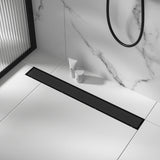 1200mm Tile Insert Bathroom Shower Black Grate Drain w/Centre outlet Floor Waste - 45-Degree Angle