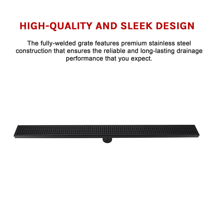 800mm Bathroom Shower Black Grate Drain w/Centre outlet Floor Waste