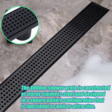 800mm Bathroom Shower Black Grate Drain w/Centre outlet Floor Waste - Top-Down View