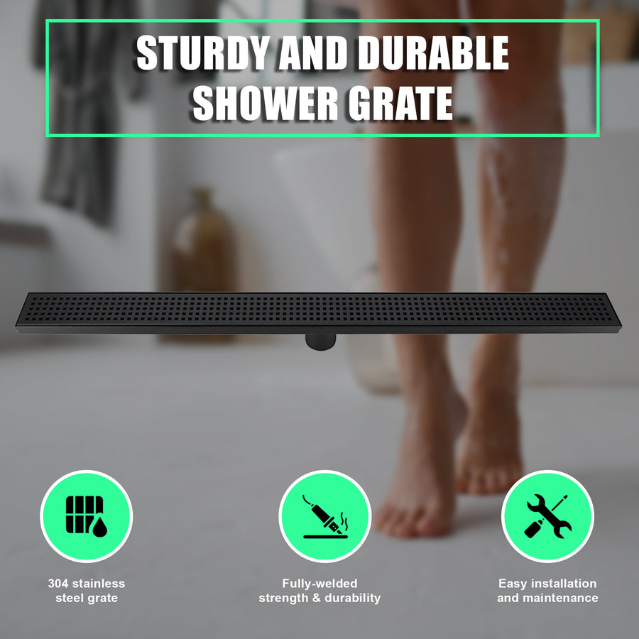 800mm Bathroom Shower Black Grate Drain w/Centre outlet Floor Waste