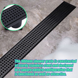 900mm Bathroom Shower Black Grate Drain w/Centre outlet Floor Waste Square Pattern - Top-Down View