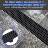 1000mm Bathroom Shower Black Grate Drain w/Centre outlet Floor Waste Square Pattern - Rear View