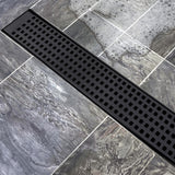 1000mm Bathroom Shower Black Grate Drain w/Centre outlet Floor Waste Square Pattern - Low Angle