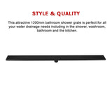 1200mm Bathroom Shower Black Grate Drain w/Centre outlet Floor Waste Square Pattern - Extra Image