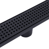 1200mm Bathroom Shower Black Grate Drain w/Centre outlet Floor Waste Square Pattern - Side View