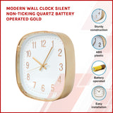 Modern Wall Clock Silent Non-Ticking Quartz Battery Operated Gold