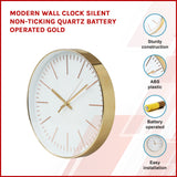 Modern Wall Clock Silent Non-Ticking Quartz Battery Operated Gold - Front View
