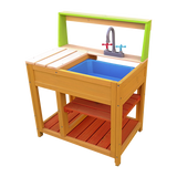 Childrens Outdoor Play Mud Kitchen Sand Pit with Display Shelf - Rear View